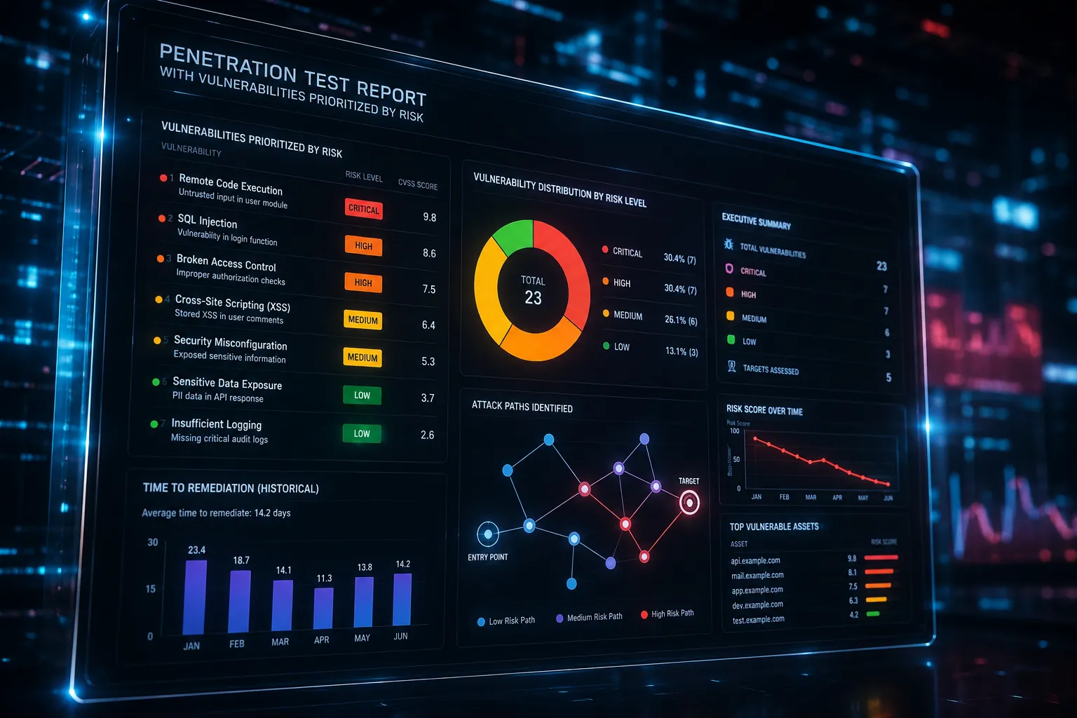 Informe de una prueba de penetración con vulnerabilidades priorizadas por riesgo