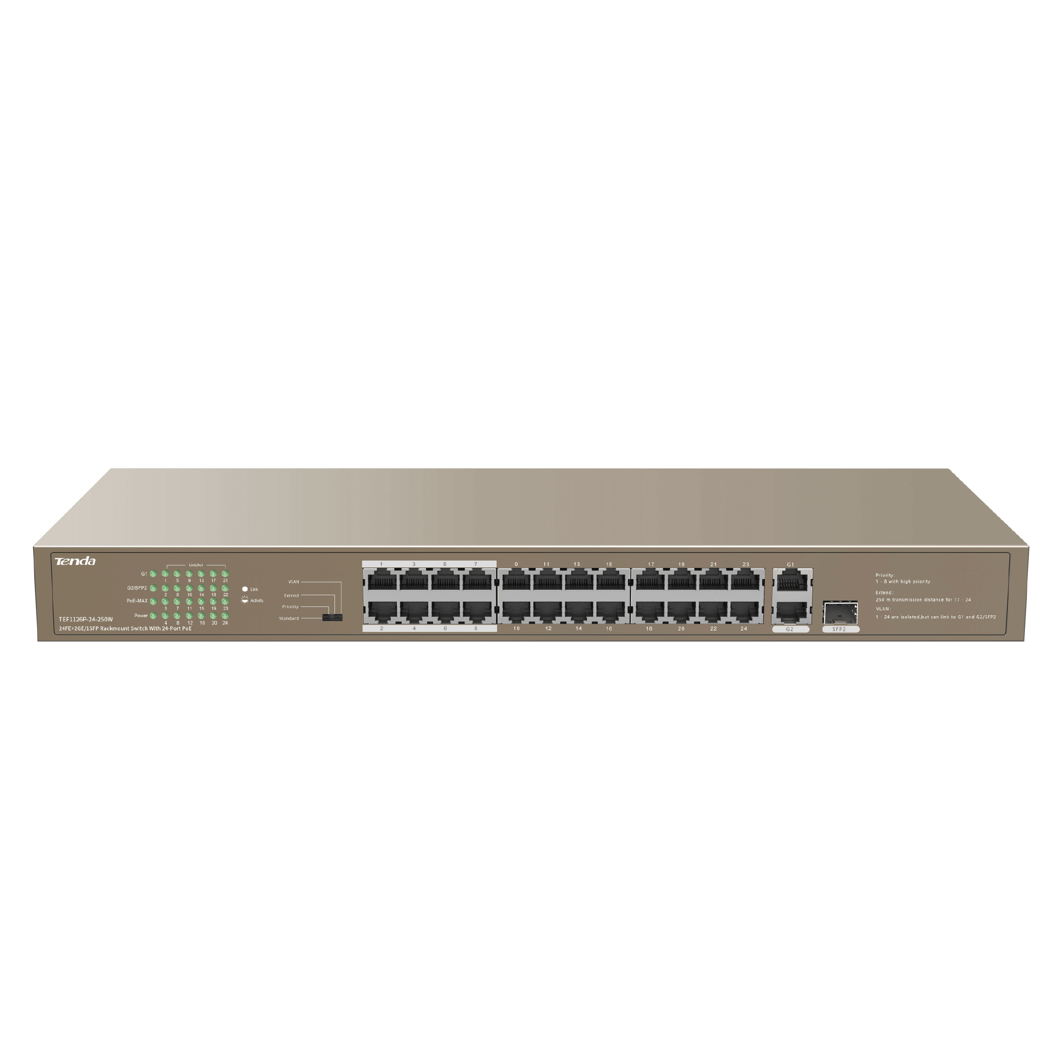 Switch Rackeable PoE 24 Puertos Tenda TEF1126P